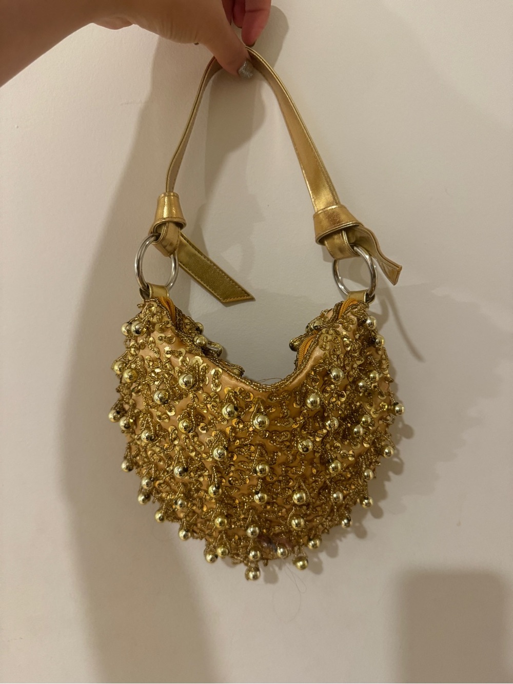 Gold Beaded Shoulder Bag